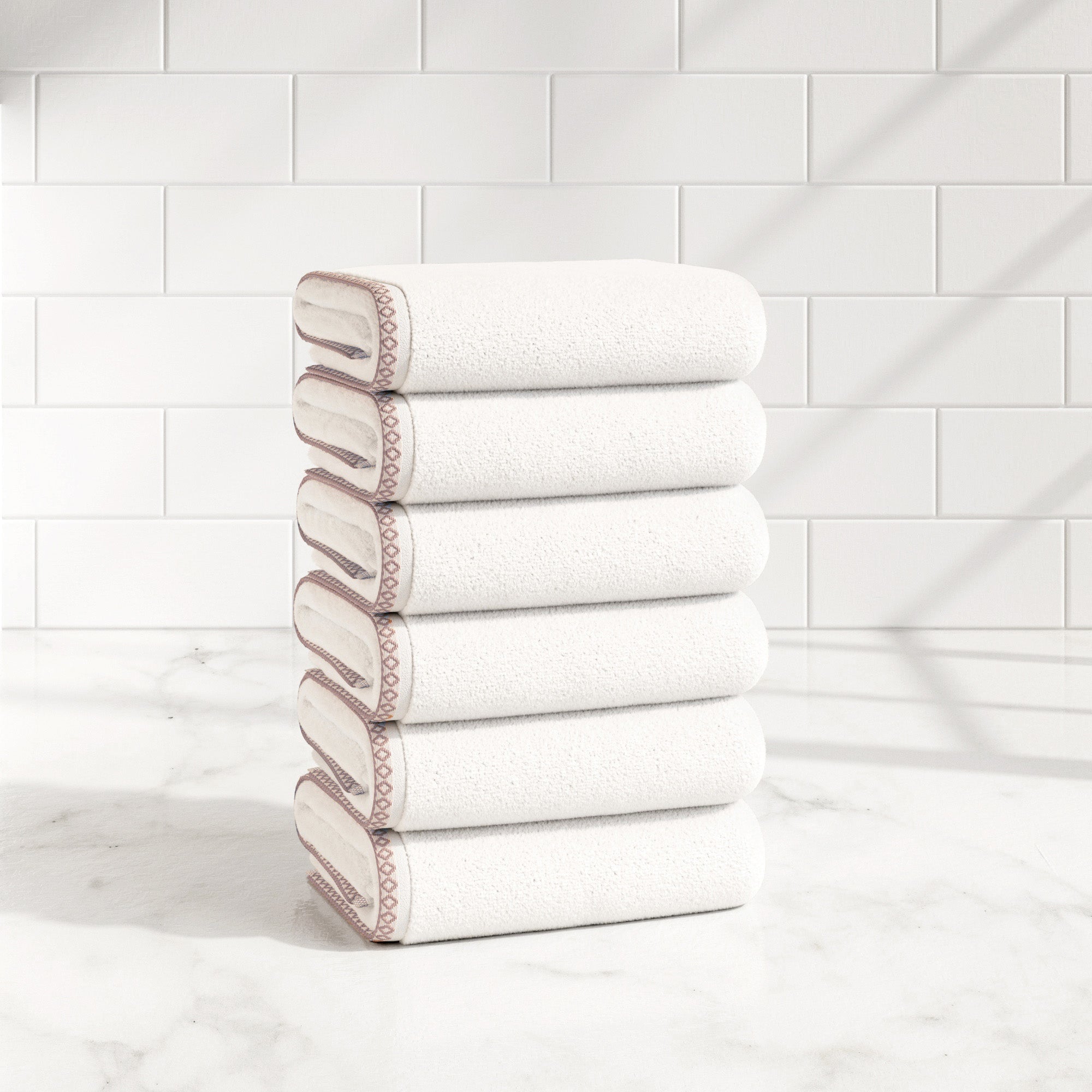 Cotton Border-Stitched 6-Piece Towel Set - Valery Collection