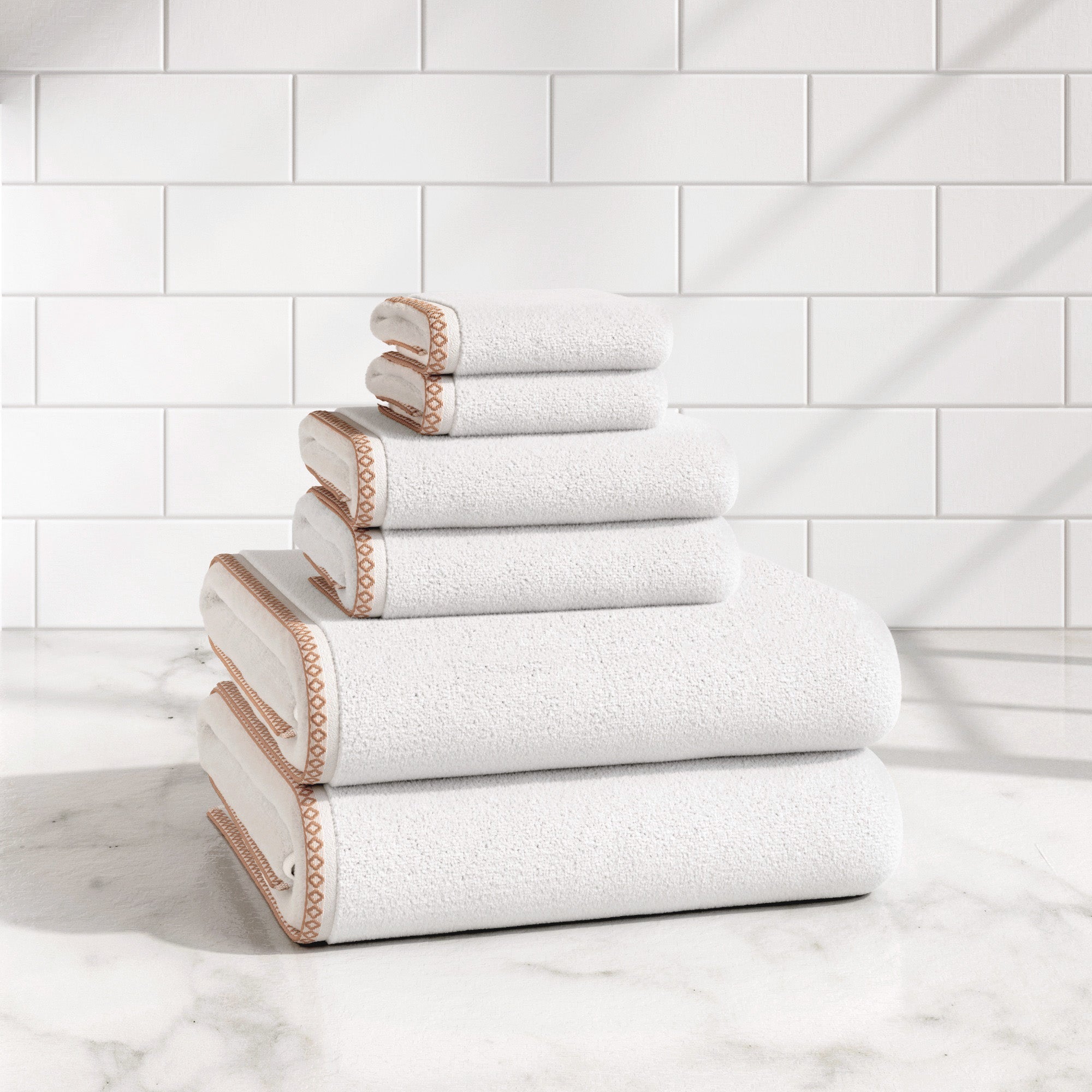 Cotton Border-Stitched 6-Piece Towel Set - Valery Collection