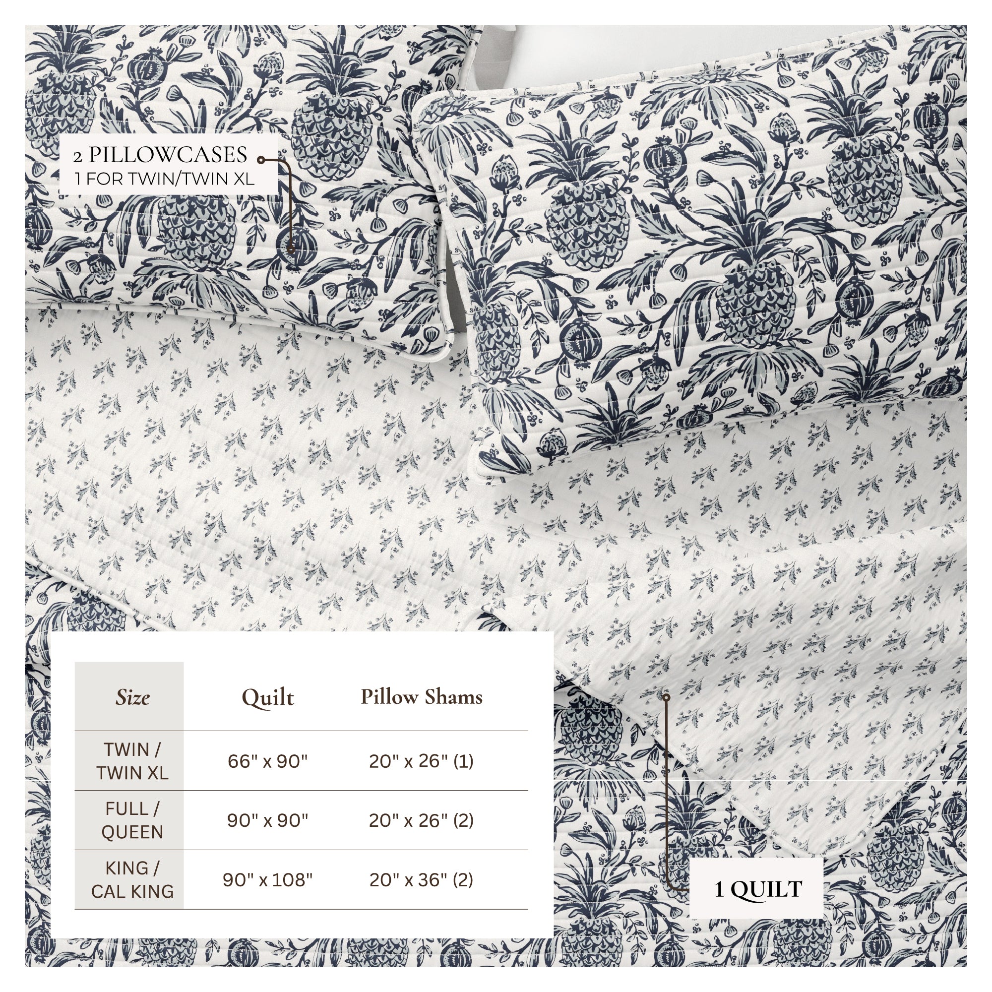 Coastal Printed Cotton Quilt Set - Bernice Collection