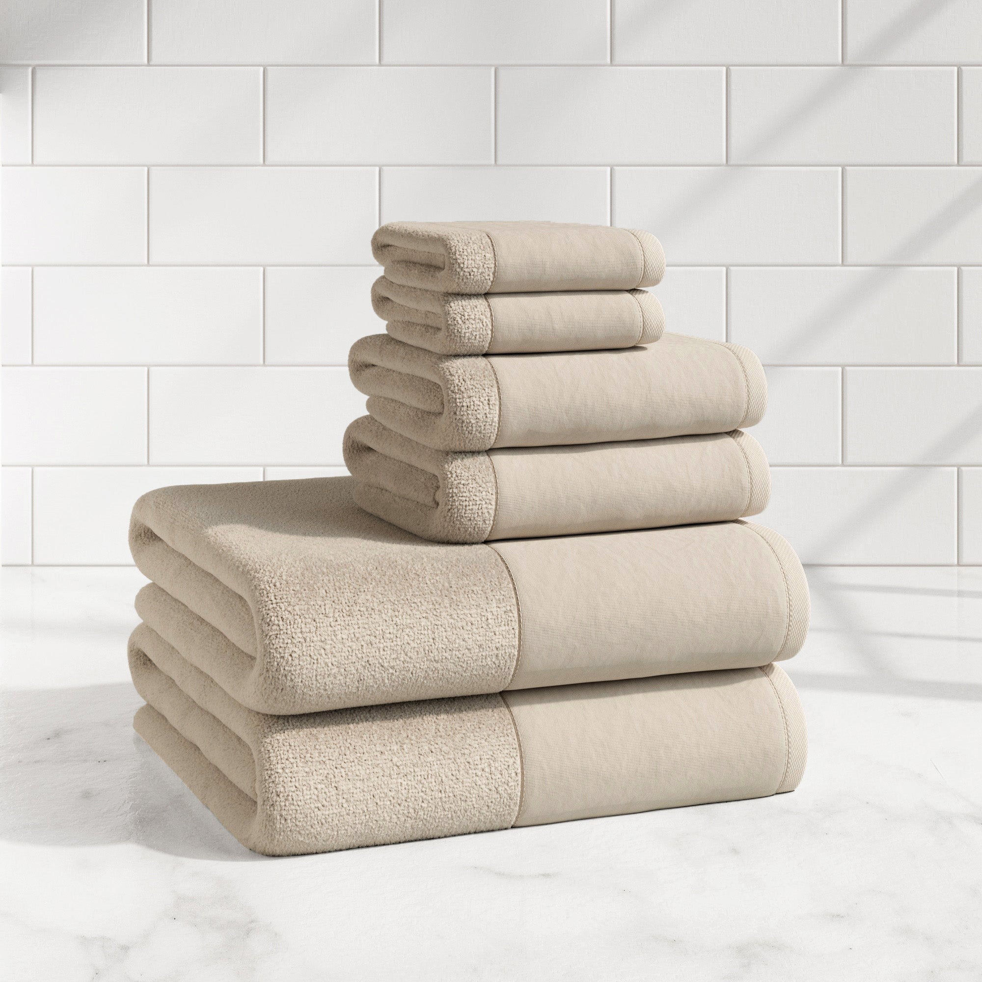 Cotton Linen-Like Border 6-Piece Towel Set - Priya Collection