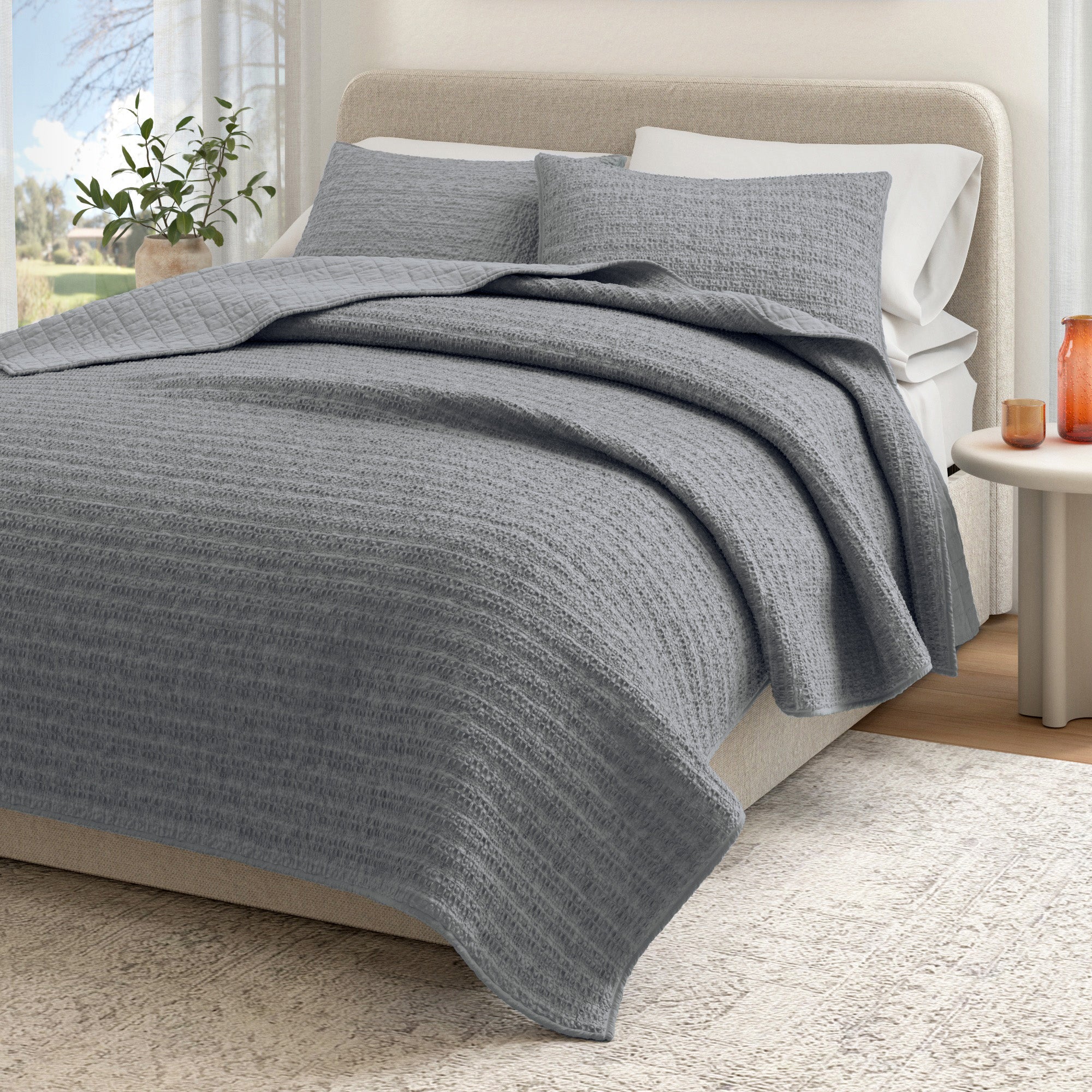 100% Cotton Honeycomb Waffle Garment Washed Quilt Set - Genevieve Collection