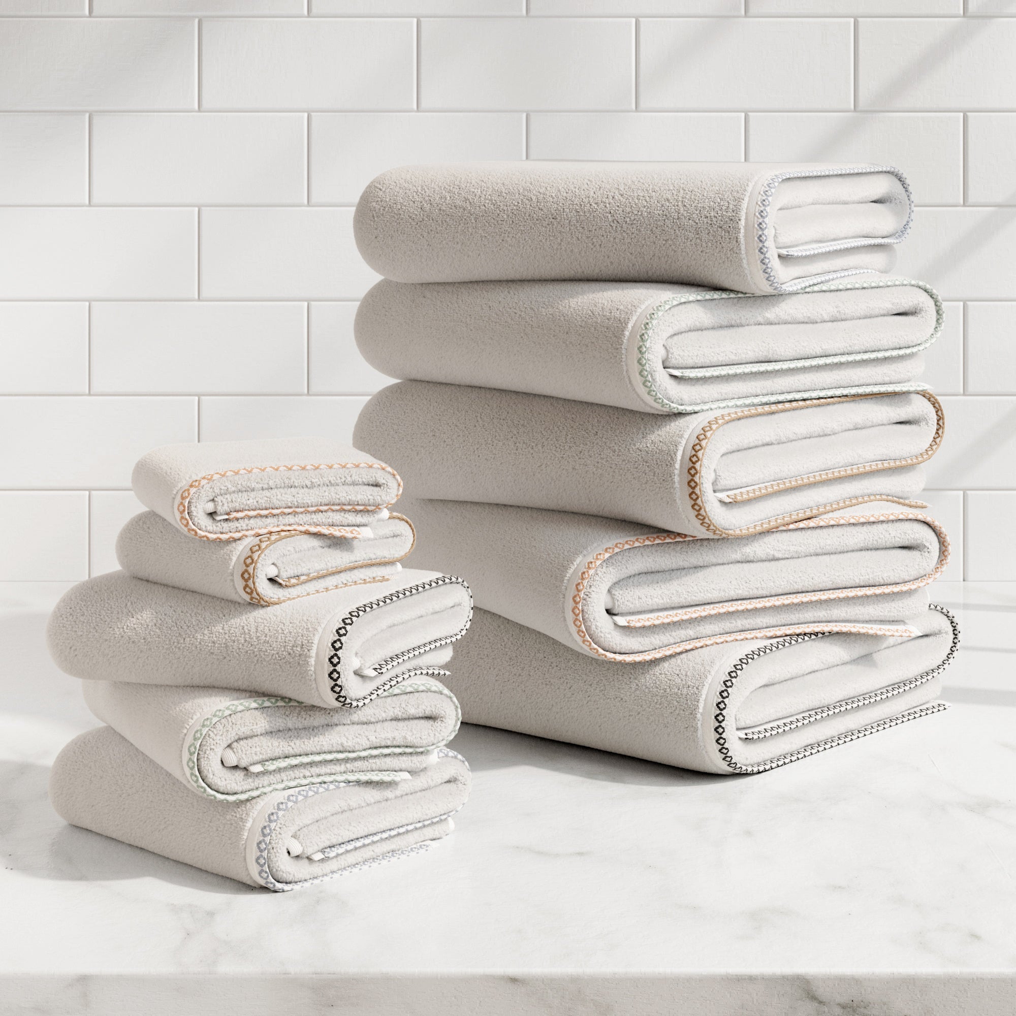 Cotton Border-Stitched 6-Piece Towel Set - Valery Collection