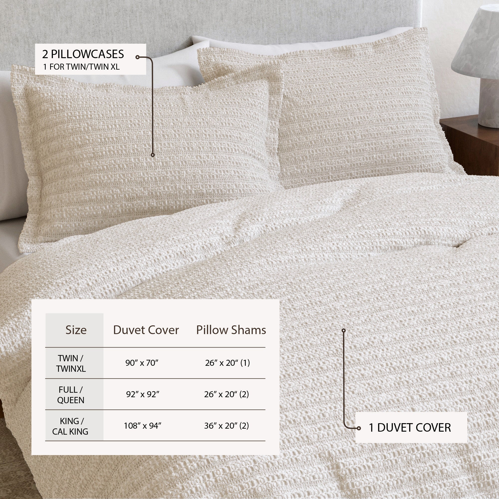 100% Cotton Honeycomb Waffle Duvet Set - Mattea Collection