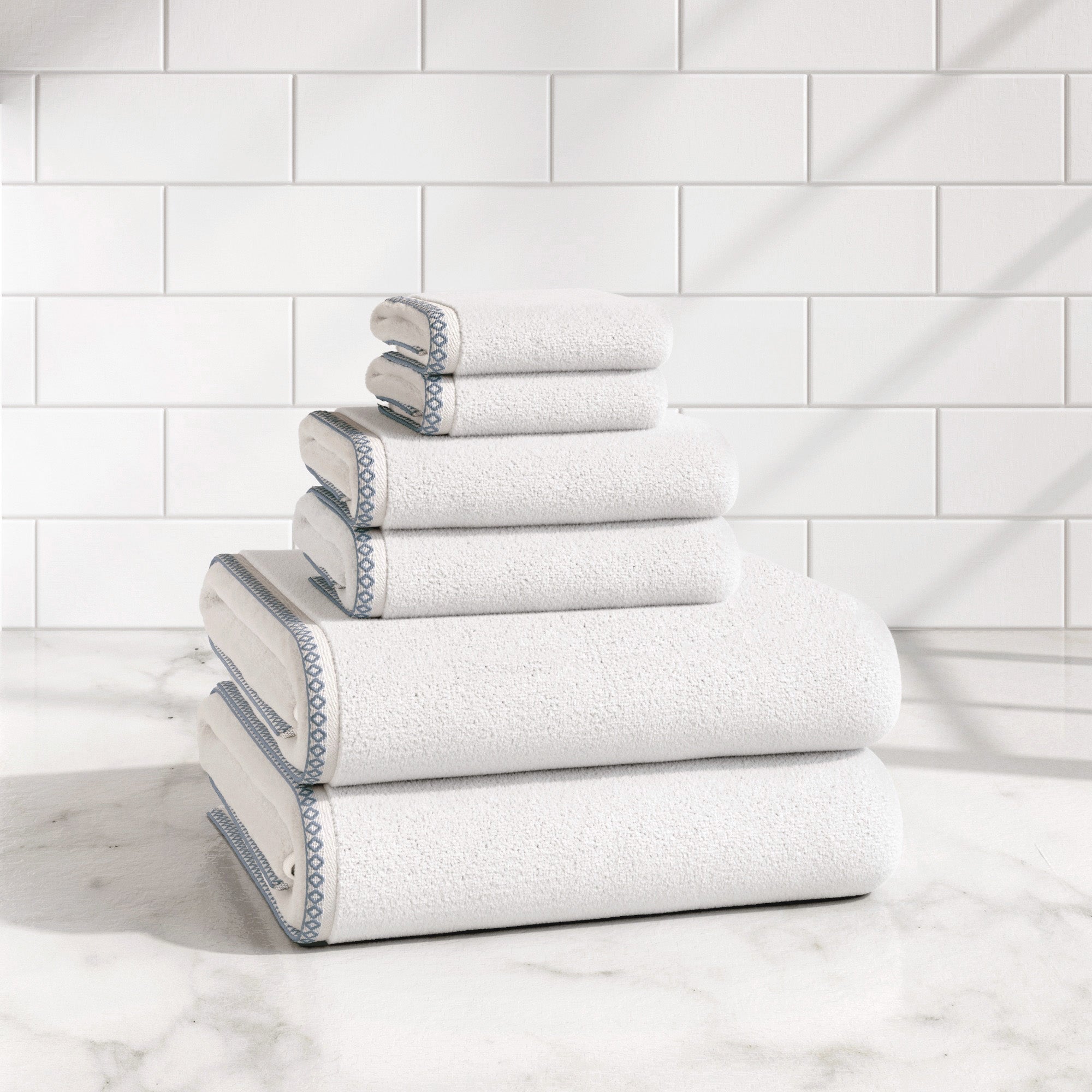 Cotton Border-Stitched 6-Piece Towel Set - Valery Collection
